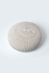 Homescapes Large Round Cotton Knitted Pouffe Footstool in Natural - thumbnail 3