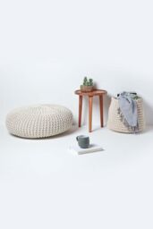 Homescapes Large Round Cotton Knitted Pouffe Footstool in Natural - thumbnail 6