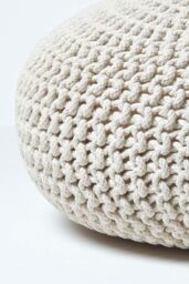 Homescapes Large Round Cotton Knitted Pouffe Footstool in Natural - thumbnail 4