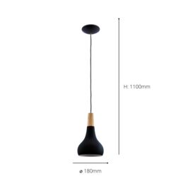 Eglo Sabinar IP20 Steel 180mm Modern Pendant Light in Black - thumbnail 3