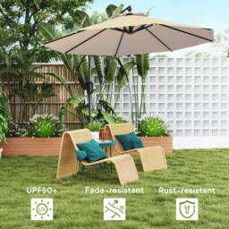 OUTSUNNY 3(m) Cantilever Banana Parasol with Cover Wind Strap UPF50+Khaki in Khaki - thumbnail 6