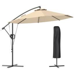 OUTSUNNY 3(m) Cantilever Banana Parasol with Cover Wind Strap UPF50+Khaki in Khaki - thumbnail 2