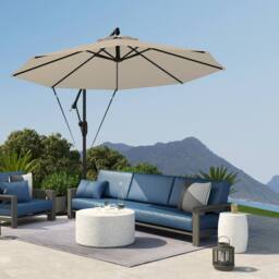 OUTSUNNY 3(m) Cantilever Banana Parasol with Cover Wind Strap UPF50+Khaki in Khaki - thumbnail 1