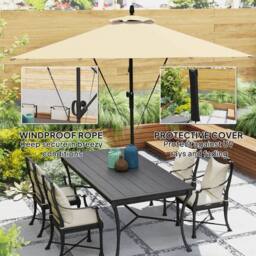OUTSUNNY 3(m) Cantilever Banana Parasol with Cover Wind Strap UPF50+Khaki in Khaki - thumbnail 4