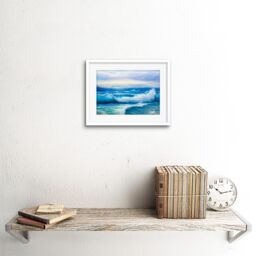 "Artery8 Wall Art Print Morning Rays On Breaking Waves Art Framed 9x7 inch in White - Size: W7"" x H9""" - thumbnail 2