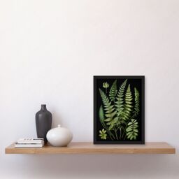 Artery8 Fern Fronds Detailed Leaves Botanical Illustration Artwork Framed Wall Art Print A4 in Black - thumbnail 2