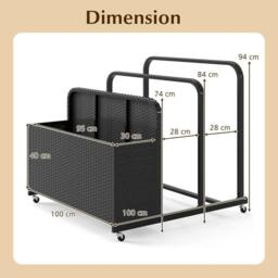 Kelvenix Rolling Wicker Float Storage Organizer in Black - thumbnail 2