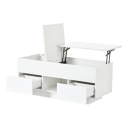 Merax High Gloss Lift-Top Coffee Table with Hidden Storage & LED in White - thumbnail 3