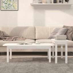 Berkfield Home 2 Piece Coffee Table Set White Solid Wood Pine - thumbnail 3