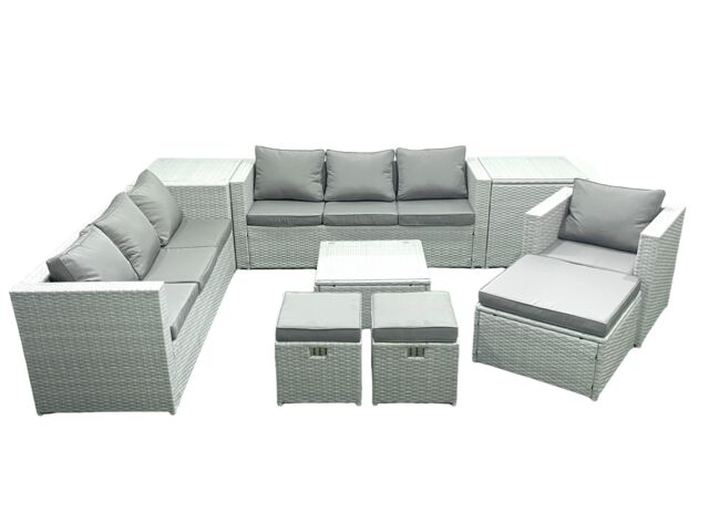 Fimous Wicker PE Rattan Sofa Garden Furniture Set with Armchair Square Coffee Table 3 Footstools 2 Side Tables Light Grey Mixed - image 1