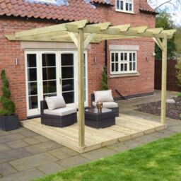 Rutland County Garden Furniture Ltd Wall Mounted Pergola & Decking Kit, L300 x W300 cm, Light Green - thumbnail 2