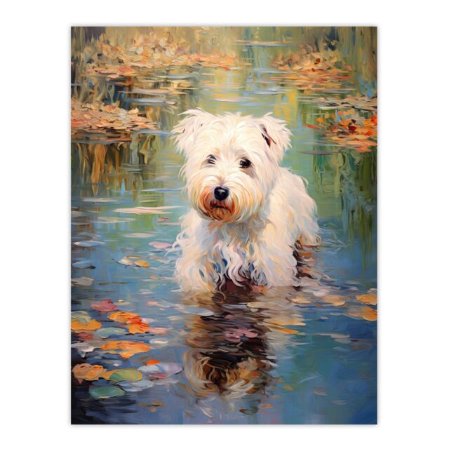 "Artery8 West Highland Terrier Autumn Lake Walk Claude Monet Style Dog Oil Painting Extra Large XL Unframed Wall Art Poster Print - Size: W24"" x H32""" - image 1