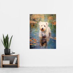 "Artery8 West Highland Terrier Autumn Lake Walk Claude Monet Style Dog Oil Painting Extra Large XL Unframed Wall Art Poster Print - Size: W24"" x H32""" - thumbnail 4