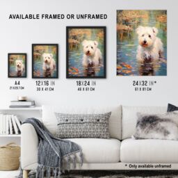 "Artery8 West Highland Terrier Autumn Lake Walk Claude Monet Style Dog Oil Painting Extra Large XL Unframed Wall Art Poster Print - Size: W24"" x H32""" - thumbnail 3