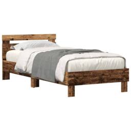 Berkfield Home Bed Frame with LED Lights Old Wood 75x190 cm Engineered Wood in Brown - thumbnail 3