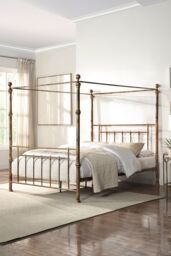 SlumberWorx Welwyn Vintage Victorian 4 Poster Antique Brass Metal Bed Frame in Bronze - Size: Double