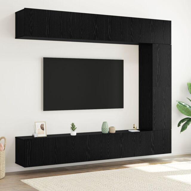 Berkfield Home 5 Piece TV Cabinet Set Wall-mounted Black Oak Engineered Wood - image 1