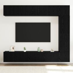 Berkfield Home 5 Piece TV Cabinet Set Wall-mounted Black Oak Engineered Wood - thumbnail 4