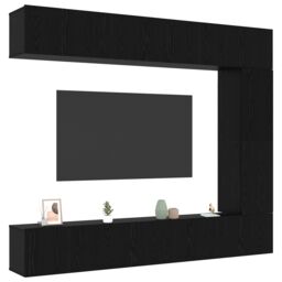 Berkfield Home 5 Piece TV Cabinet Set Wall-mounted Black Oak Engineered Wood - thumbnail 3