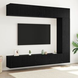 Berkfield Home 5 Piece TV Cabinet Set Wall-mounted Black Oak Engineered Wood - thumbnail 1