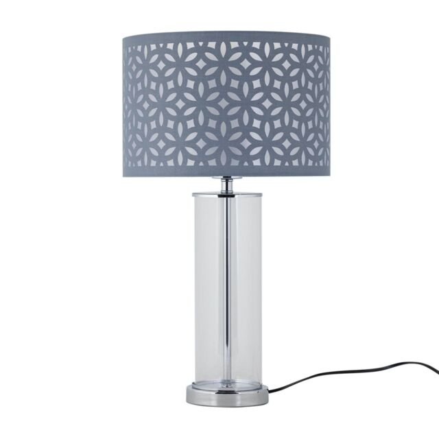 First Choice Lighting Aura - Chrome Table Lamp with Grey Cut Out Shade in Silver - image 1