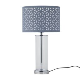 First Choice Lighting Aura - Chrome Table Lamp with Grey Cut Out Shade in Silver - thumbnail 1