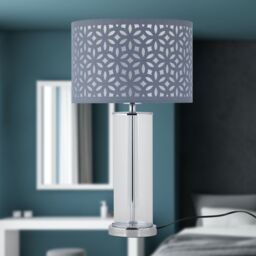 First Choice Lighting Aura - Chrome Table Lamp with Grey Cut Out Shade in Silver - thumbnail 6