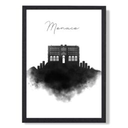 ARTZE Monaco Watercolour Skyline City Framed Print SIZE: A3 with Black Frame - Size: A4 - thumbnail 1