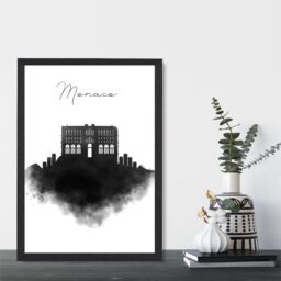 ARTZE Monaco Watercolour Skyline City Framed Print SIZE: A3 with Black Frame - Size: A4 - thumbnail 2