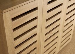 Home Source Oslo 3 Door Shoe Storage Cabinet Unit Cupboard Slatted Doors in Light Oak - thumbnail 6
