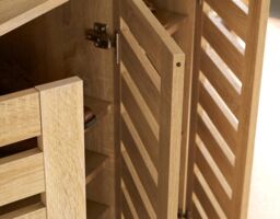 Home Source Oslo 3 Door Shoe Storage Cabinet Unit Cupboard Slatted Doors in Light Oak - thumbnail 5