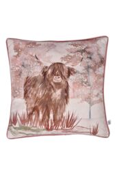 Dreams & Drapes 'Hanson Highland Cow' Luxe Velvet Filled Cushion in Terracotta - Size: 43 cm x 43 cm - thumbnail 1