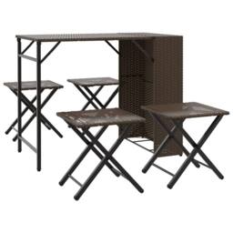 Berkfield Home 5 Piece Garden Dining Set Foldable Brown Poly Rattan - thumbnail 1