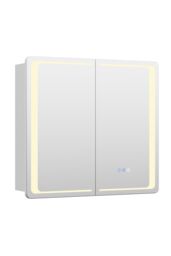 Living and Home Double-Door Bathroom Mirror Cabinet with LED Lighting in Silver - thumbnail 6