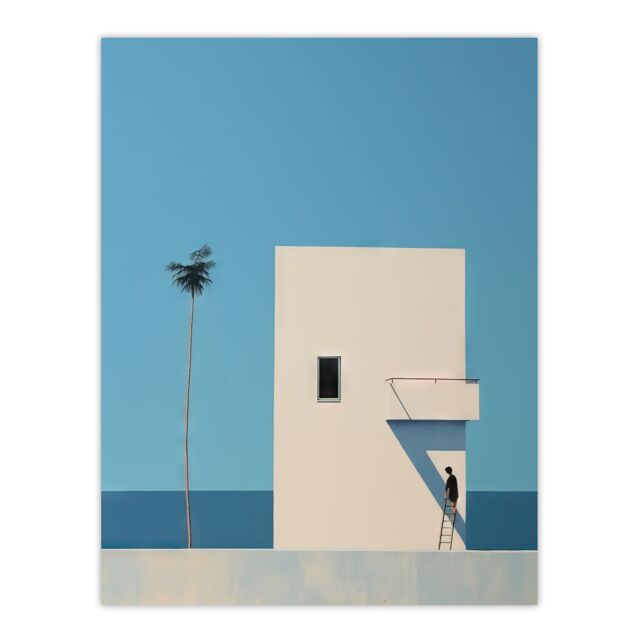 "Artery8 Wall Art Print Single Palm Tree By Amy Denver Minimalist Soft Pastel Blue Minimalism Simple Modern Artwork Poster - Size: W24"" x H32""" - image 1