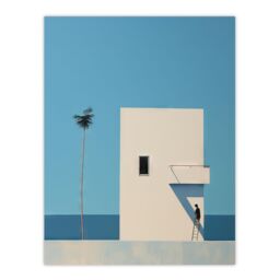 "Artery8 Wall Art Print Single Palm Tree By Amy Denver Minimalist Soft Pastel Blue Minimalism Simple Modern Artwork Poster - Size: W24"" x H32""" - thumbnail 1