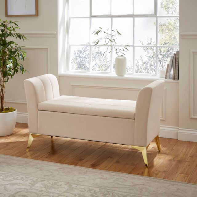GFW Pettine Velvet Storage Ottoman Bench in Natural - image 1