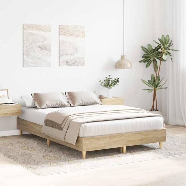 Berkfield Home Durable Bed Frame No Mattress Sonoma Oak 120x190 cm Small Double Wood in Light Tan - image 1