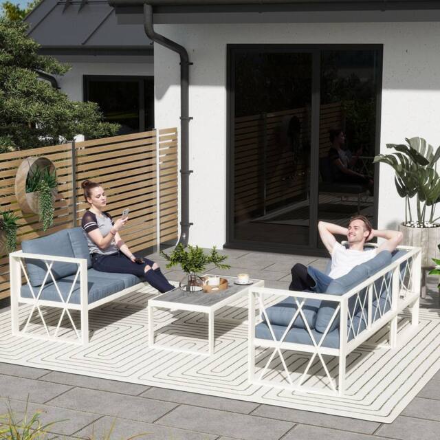 OUTSUNNY 5 Seater Sectional Outdoor Sofa Set with Loveseats for Garden Grey - image 1