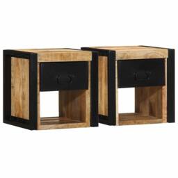 Berkfield Home Bedside Cabinets 2 pcs 40x35x40 cm Solid Rough Wood Mango in Brown - Size: 40 x 35 x 40 cm - thumbnail 2