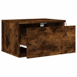 Berkfield Home Durable Wall-mounted Bedside Cabinets with LED Lights 2 pcs Smoked Oak in Brown - thumbnail 7