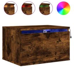 Berkfield Home Durable Wall-mounted Bedside Cabinets with LED Lights 2 pcs Smoked Oak in Brown - thumbnail 5