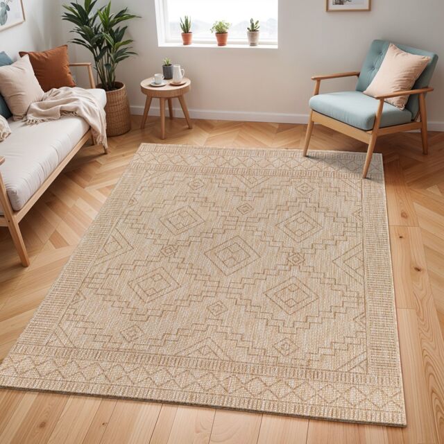 Livabliss Tuareg-Global Beige Ivory Graphic In- & Outdoor Jute-Look Rug in Medium Beige - Size: 160 cm x 215 cm - image 1