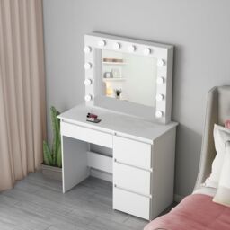 KOSY KOALA White Dressing Table Hollywood LED Mirror Makeup Desk Vanity Table Bedroom Furniture - thumbnail 4