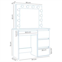 KOSY KOALA White Dressing Table Hollywood LED Mirror Makeup Desk Vanity Table Bedroom Furniture - thumbnail 5
