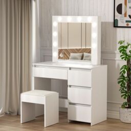 KOSY KOALA White Dressing Table Hollywood LED Mirror Makeup Desk Vanity Table Bedroom Furniture - thumbnail 2