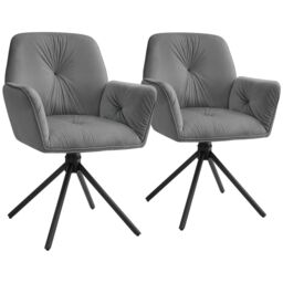 tectake Swivel Chair Lenia Set Of 2 - Velvet Look Anthracite/Black in Dark Grey - Size: 2 Pack - thumbnail 1