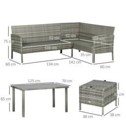 OUTSUNNY 5Pcs Rattan Dining Corner Sofa Set, Garden Furniture Set, Dark Blue - thumbnail 3
