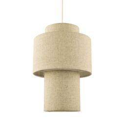 Happy Homewares Designer Natural Oatmeal Beige Linen Triple Level Pendant Light Shade in Brown - thumbnail 2