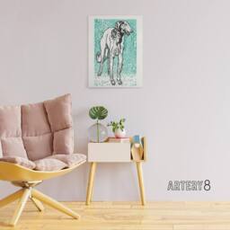 "Artery8 Long Haired Greyhound Russian Wolfhound Dog Jung Canvas Wall Art Print in Blue - Size: W18"" x H24""" - thumbnail 3